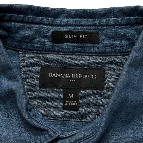Banana Republic Shirt Mens Size M Long Sleeve Chambray Slim Fit Pocket Blue - Picture 4 of 5